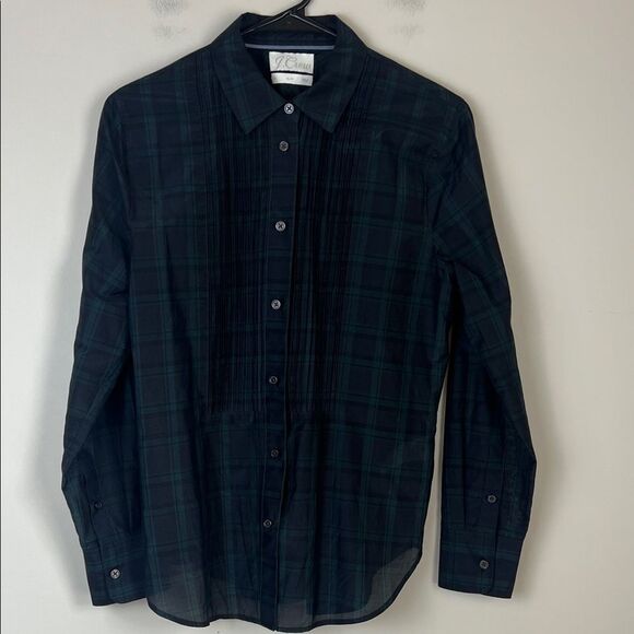 J. Crew Women'sTartan Tuxedo Shirt Blouse Button Down Shirt Cotton Silk Size 4 - Picture 2 of 10